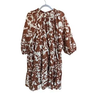 Eloquii Brown White Floral Tiered Mini Dress Plus Balloon Sleeve Boho Size 26/28